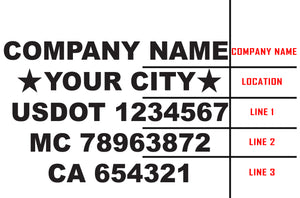 Company Name, Location and Three Regulation Truck Decals, 2 Set (Great for USDOT)