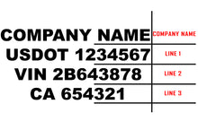 Load image into Gallery viewer, Company Name and Three Regulation Truck Decals, 2 Set (Great for USDOT)