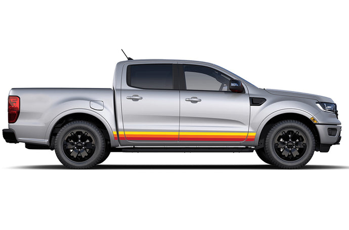 Retro red-yellow-orange side stripes Vinyl Decal Compatible with Ford Ranger