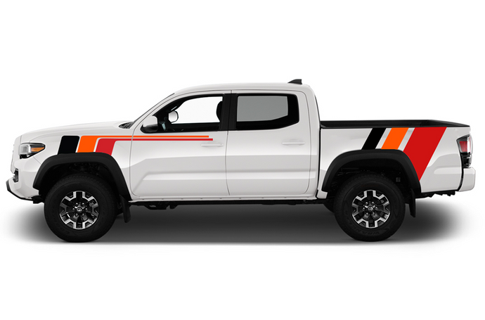 Racing retro vintage stripes Kit (Black, Orange, Red) Compatible with Toyota Tacoma Double Cab
