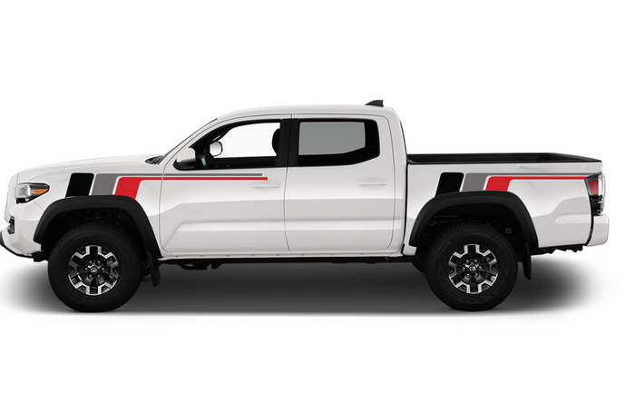 Racing retro vintage stripes (Black, Grey, Red) Compatible with Toyota Tacoma Double Cab