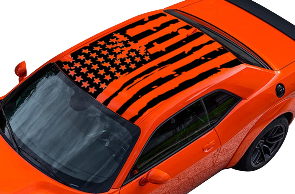 USA Flag Roof Graphics Vinyl Decal Compatible with Dodge Challenger