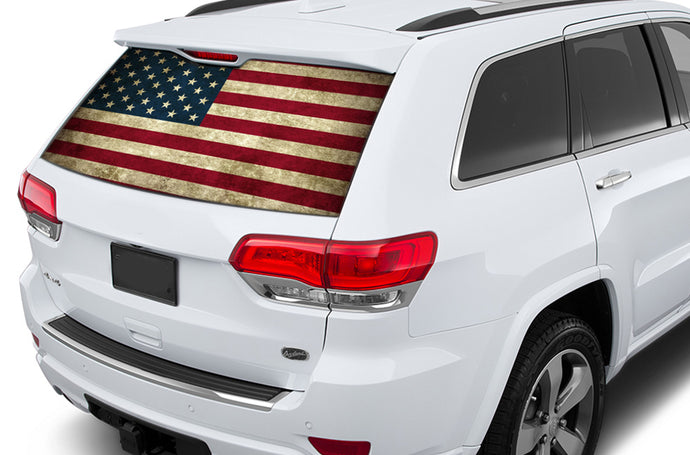 USA Flag Window Perforated Decals Compatible with Jeep Grand Cherokee