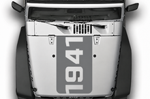 Load image into Gallery viewer, Gray 1941 hood vinyl decal on silver Jeep Wrangler