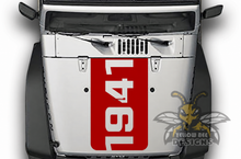 Load image into Gallery viewer, White 1941 hood vinyl decal on silver Jeep Wrangler