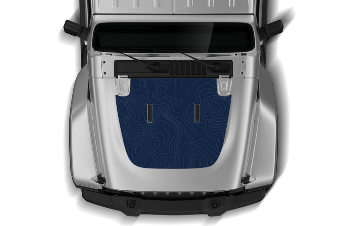 Blue Topographic Print Hood Graphics Compatible with Jeep JL Wrangler