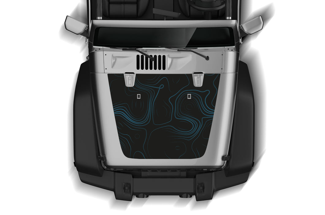 Blue Topographic Hood Graphics Decals Compatible with Jeep JK Wrangler