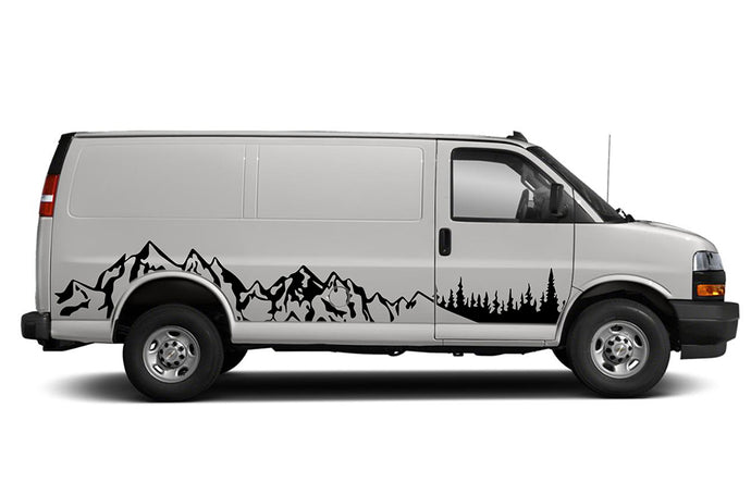 Side Mountain Trees Graphics Vinyl Decals for Chevrolet Express