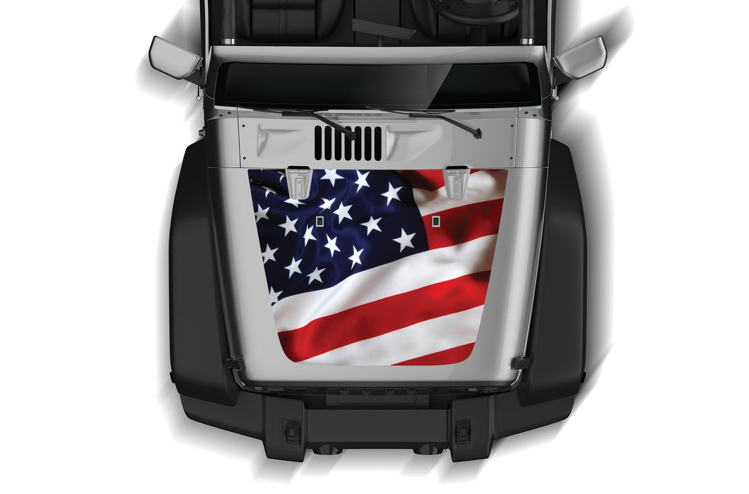 USA Flag Print Hood Graphics Decals Compatible with Jeep JK Wrangler