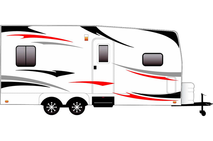 Replacement RV, Trailer Hauler, Camper, Motor-Ηome, Caravan Decals, Graphics Black-Red-Silver