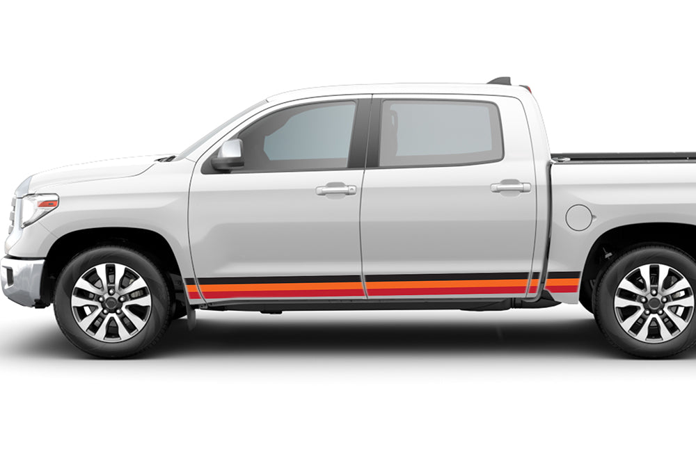 Triple Stripes Black, Orange, Red Graphics Decals for Toyota Tundra 