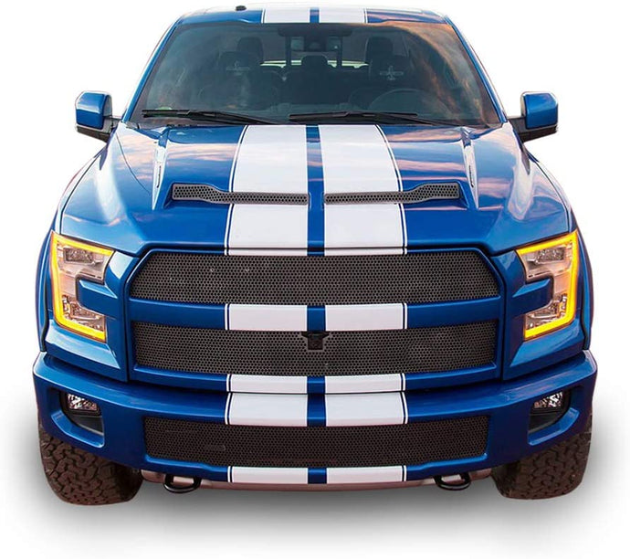 Double Front To Back Rally Stripes Graphics Vinyl Decals Compatible with Ford F-150 Shelby