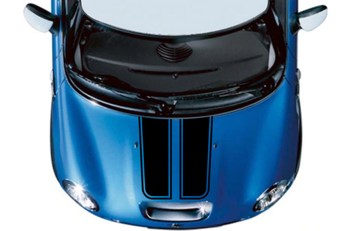 Dual Line Out Hood Stripes Graphics Vinyl Decal Compatible with Mini Cooper