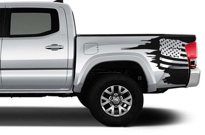 Flag USA Bed Graphics Kit Vinyl Decal Compatible with Toyota Tacoma Double Cab