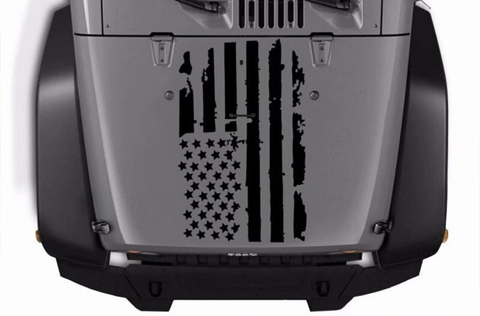 Flag USA Hood Graphics Vinyl Decals Compatible with Jeep JK Wrangler 2007-2018