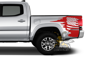 Flag USA Bed Graphics Kit Vinyl Decal Compatible with Toyota Tacoma Double Cab.Black