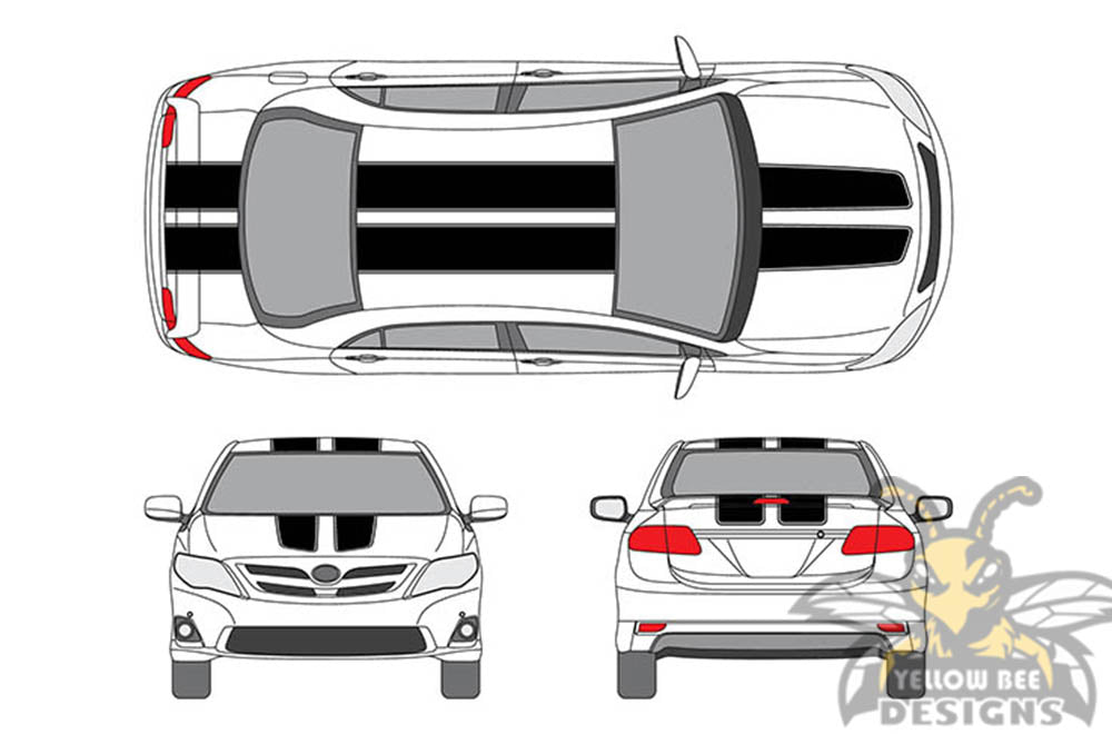 Front to back Dual Line Stripes Graphics Decals for Toyota Corolla