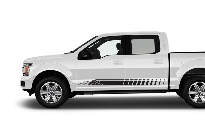 Lower Mountains Stripes Graphics Vinyl Decals Compatible with Ford F150 Super Crew Cab 5.5''
