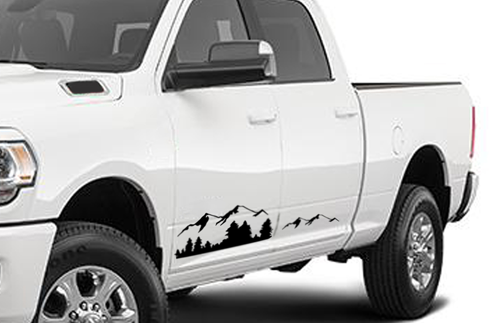 Mountain Sticker Graphics Vinyl Decal Compatible with Dodge Ram Crew Cab 3500 Bed 6'4”