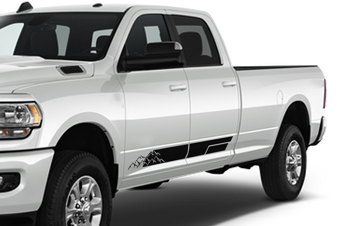 Mountains Lower Stripes Graphics Vinyl Decals Compatible with Dodge Ram Crew Cab 3500 Bed 8”