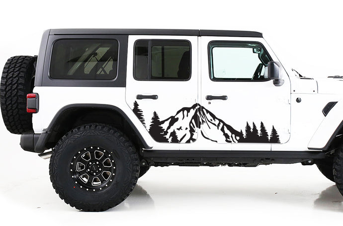 Mountains Trees Graphics Kit Vinyl Decal Compatible with Jeep JL Wrangler 2018-Present