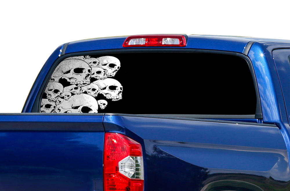 Perforated Black Skulls Rear Window Decal Compatible with Toyota Tundra