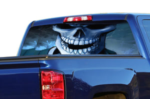 Perforated Blue Skulls Rear Window Decal Compatible with with Chevrolet Silverado