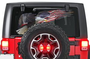 Perforated Eagle USA Flag Rear Window Decal Compatible with JK Wrangler