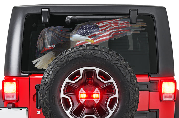 Eagle USA Flag Rear Window stickers JL Wrangler Perforated decals