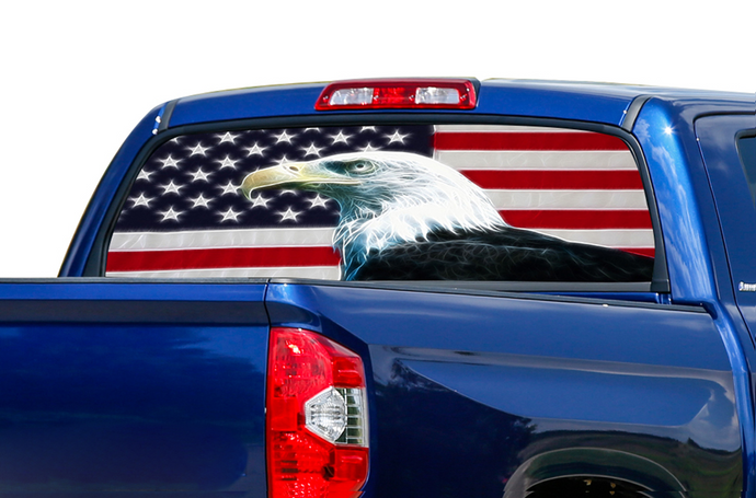 Perforated Eagle USA Flag Rear Window Decal Compatible with Toyota Tundra