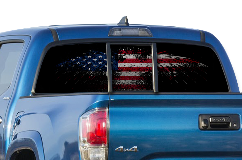 American Flag & Eagle Rear Window Perforated Vinyl Graphic Decal – Patriotic Design
