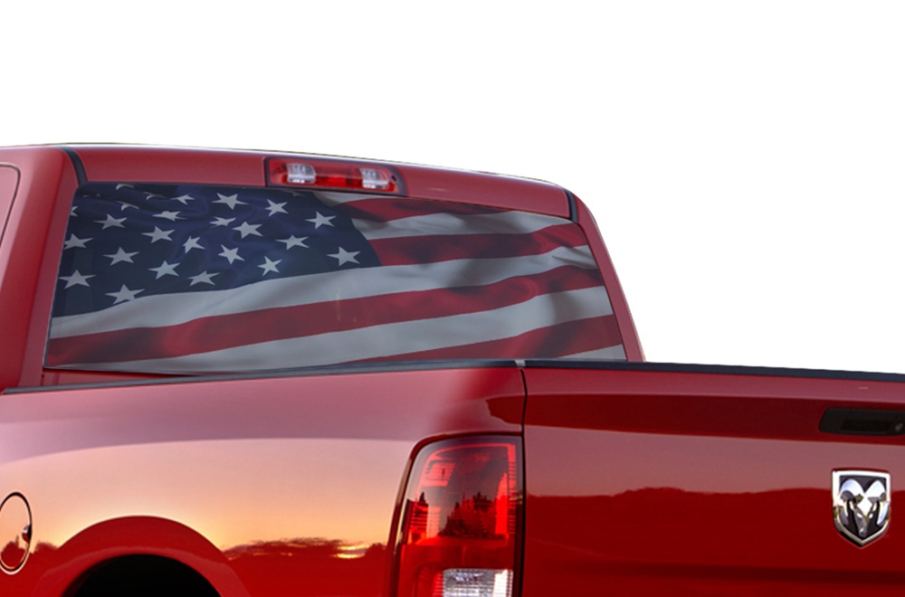 Perforated Flag USA Rear Window Decal Compatible with Dodge Ram 1500, 2500, 3500
