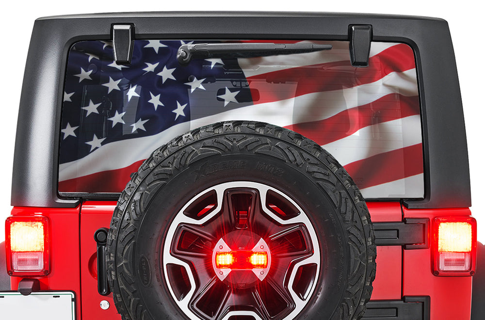Perforated Flag USA Rear Window Decal Compatible with JK Wrangler