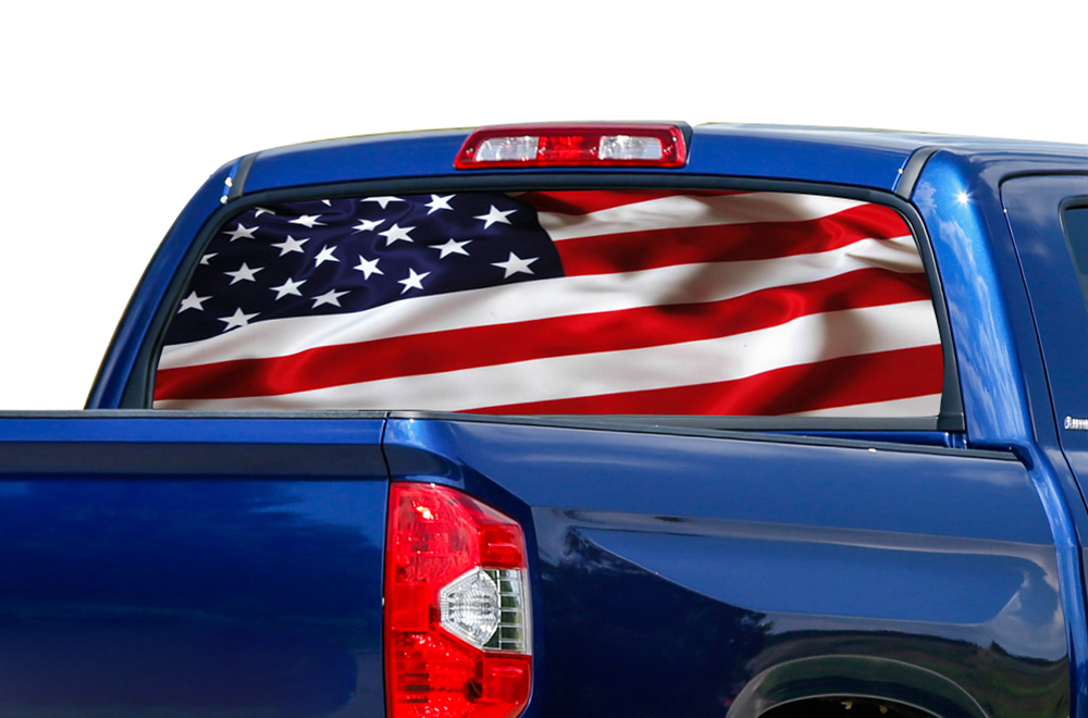 Perforated Flag USA Rear Window Decal Compatible with Toyota Tundra
