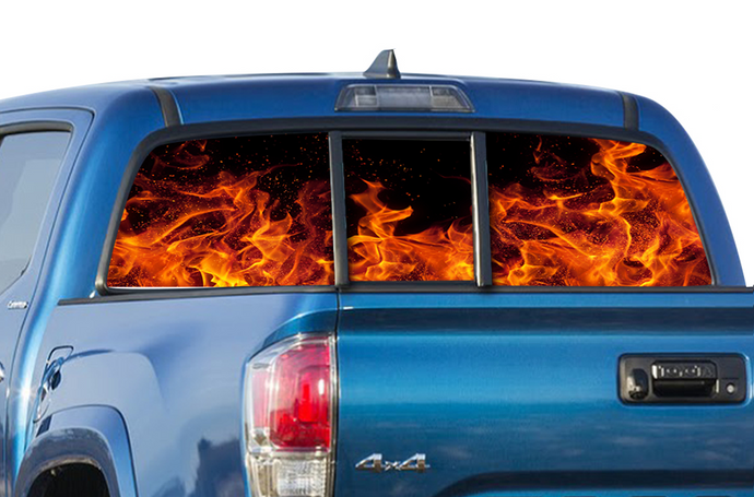 Perforated Flames Rear Window Decal Compatible with Toyota Tacoma