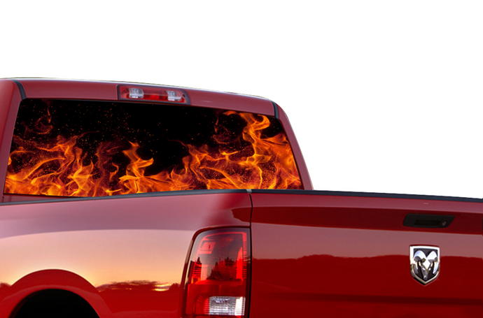 Perforated Flames Rear Window Decal Compatible with Dodge Ram 1500, 2500, 3500