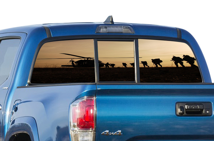 Perforated Helicopter Army Rear Window Decal Compatible with Toyota Tacoma