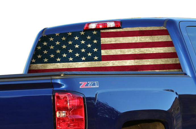 Perforated Rear Window Flag USA Decal Compatible with with Chevrolet Silverado