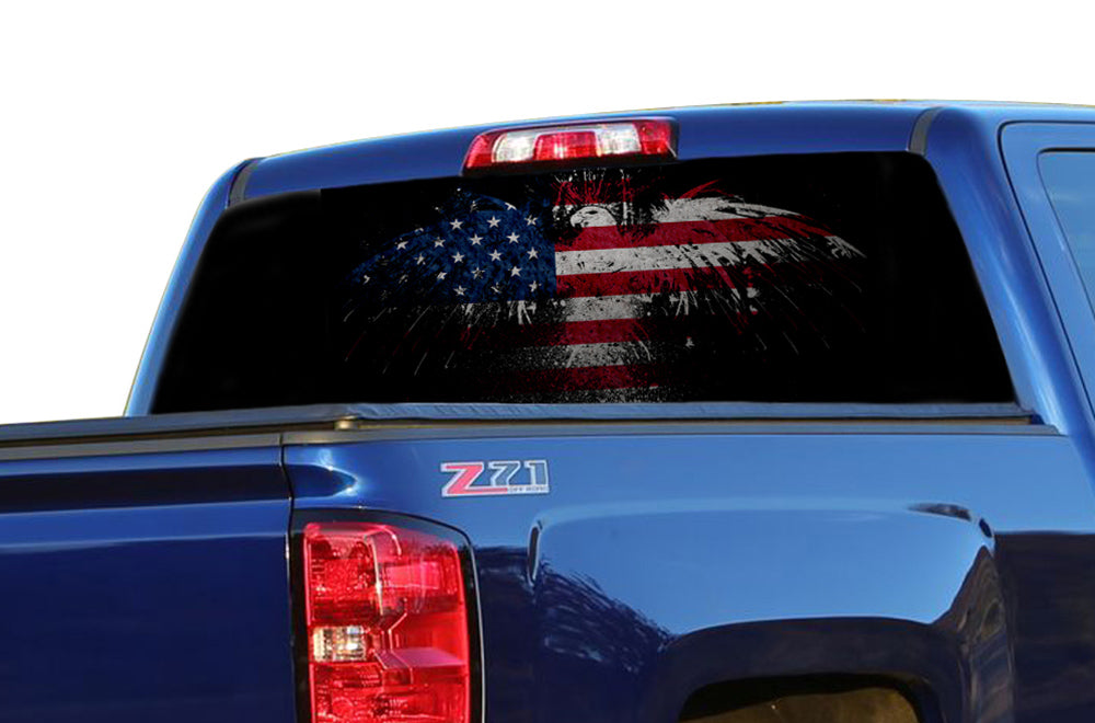 Chevy Rear Window Decal Perforated Graphics US Eagle Rear window decals for chevy silverado