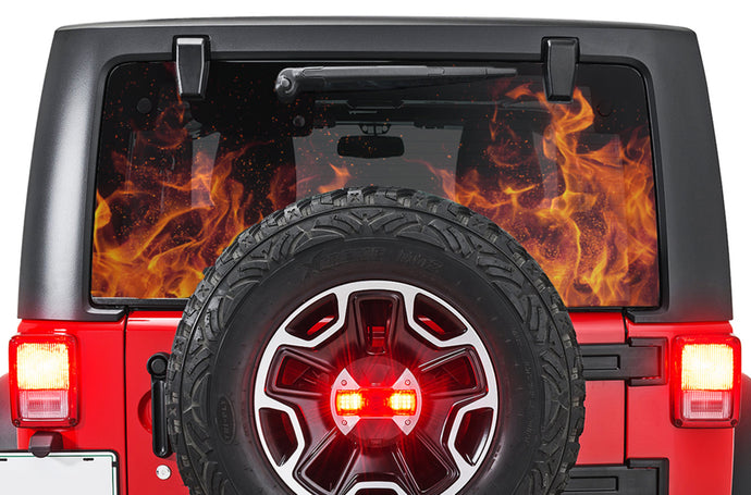 Red Flames Rear Window stickers Wrangler Perforated decals