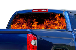 Perforated Red Flames Rear Window Decal Compatible with Toyota Tundra