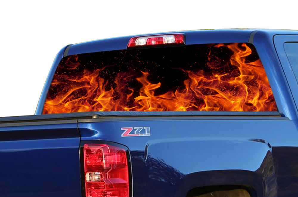 Perforated Red Flames Rear Window Decal Compatible with with Chevrolet Silverado