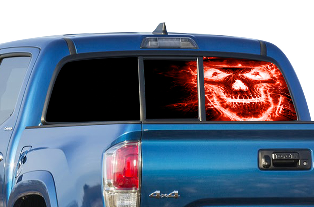 Perforated Red Skull Rear Window Decal Compatible with Toyota Tacoma