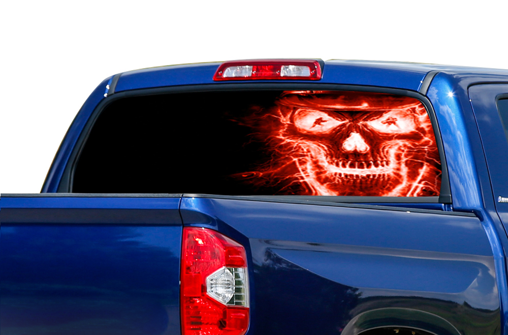 4x4 Rear Window Skull Emblems Red Skull Rear Window decals Perforated stickers Toyota tundra