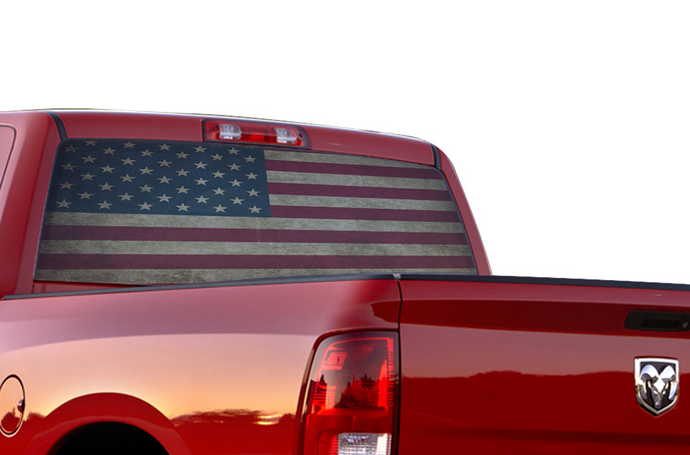 Perforated USA Flag Rear Window Decal Compatible with Dodge Ram 1500, 2500, 3500
