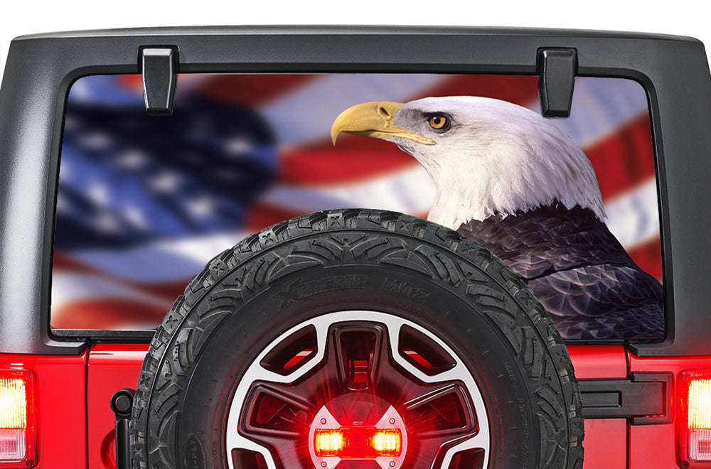 Perforated USA Eagle Rear Window Decal Compatible with JK Wrangler
