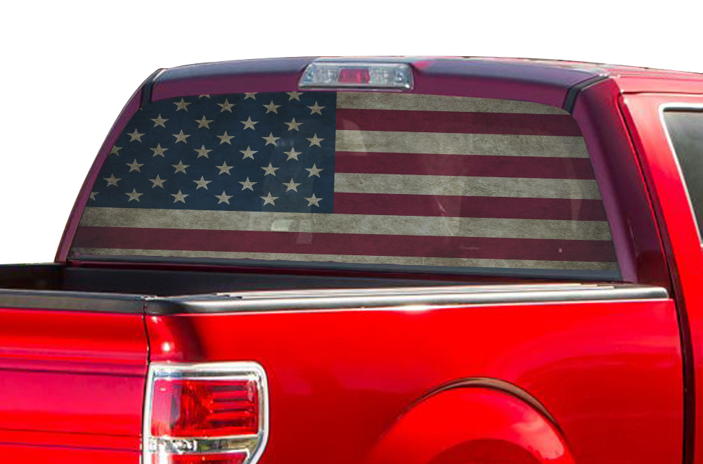 Ford F150 Perforated USA Flag Rear Window Decals Compatible with F150