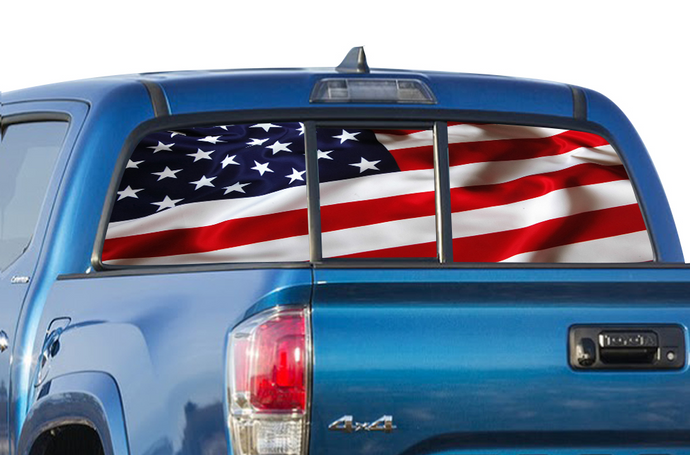 Perforated USA Flag Rear Window Decal Compatible with Toyota Tacoma