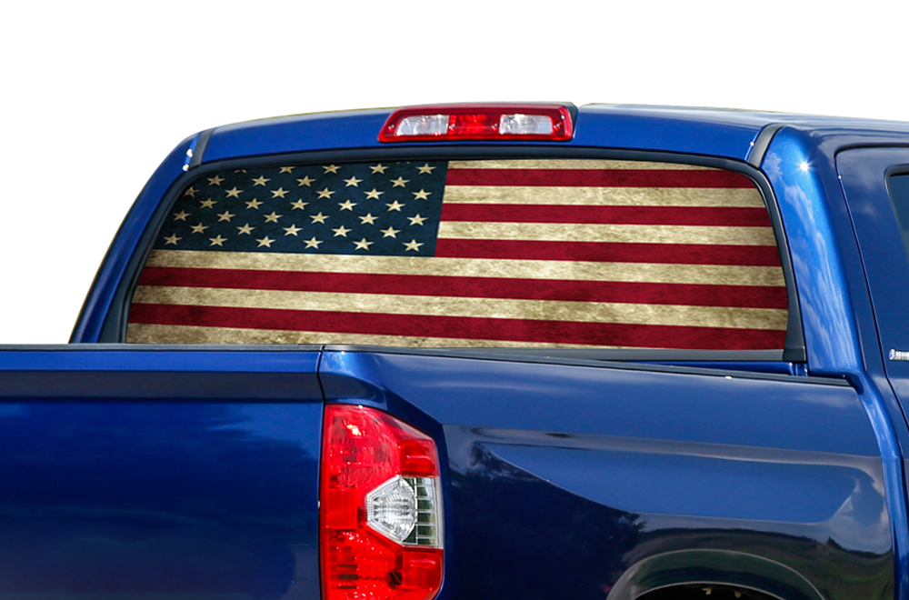 Perforated USA Flag Rear Window Decal Compatible with Toyota Tundra