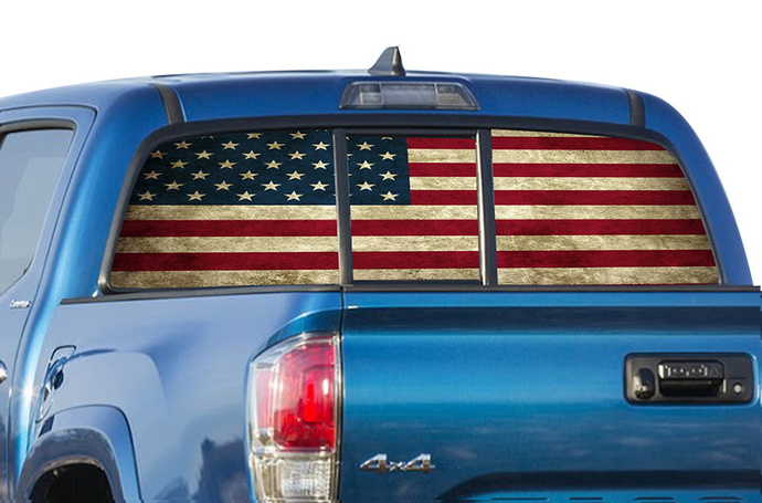 Perforated USA Rear Window Decal Compatible with Toyota Tacoma